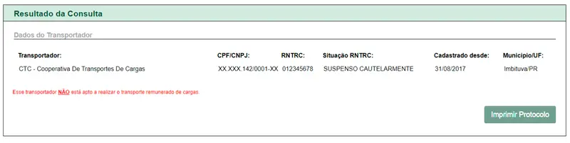 RNTRC Suspenso